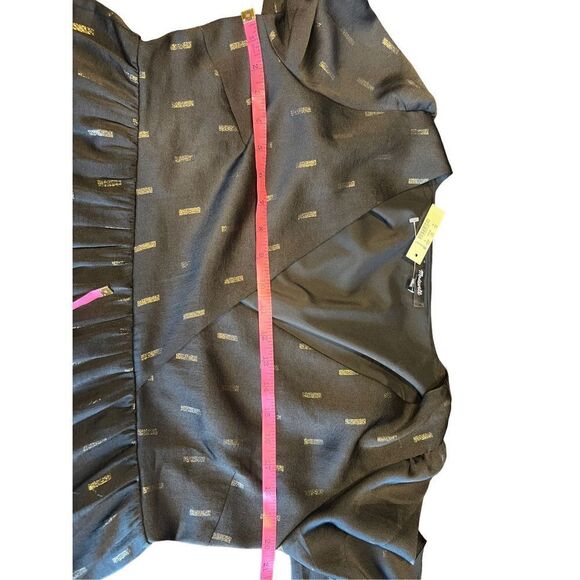 Madewell Metallic Faux-Wrap Tiered Mini Dress medium NEW black gold - Picture 3 of 6